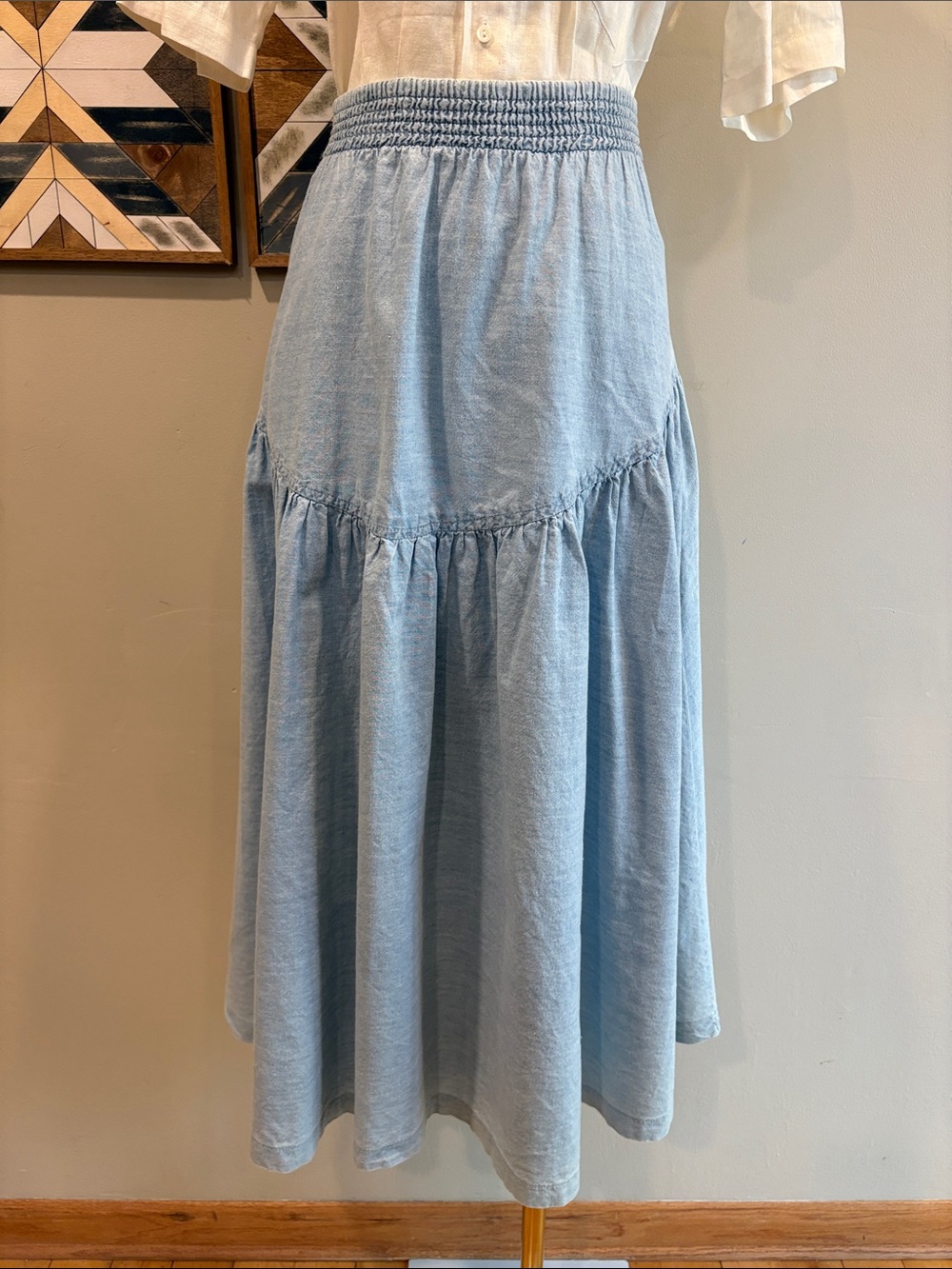 Vintage Indygo Light Blue Tiered Cotton Denim Prairie Skirt size Medium *As-Is* - Picture 3 of 13